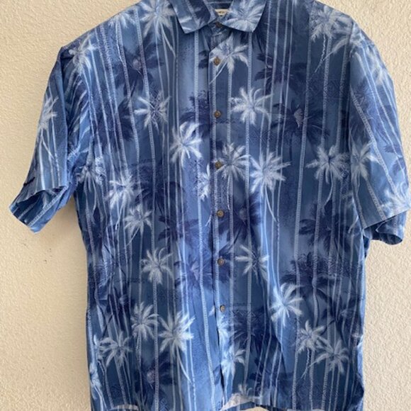 MODA CAMPIA Mens Hawaiian Aloha Luau Shirt XL Button Up Blue Palm Trees Print - Picture 3 of 6